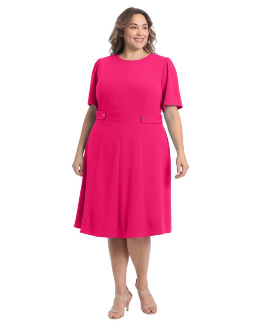London Times Pink Short Sleeve Fit & Flare Midi Dress