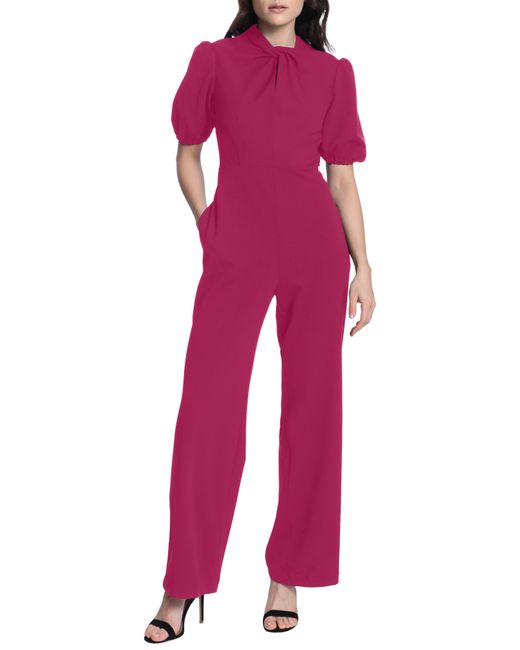 Donna Morgan Twist Neck Short Sleeve Jumpsuit In Cherries Jubilee