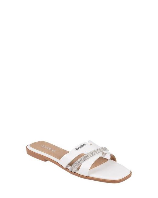 Bebe White Rhinestone Slide Sandal