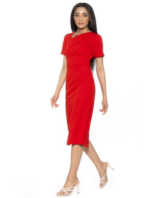 Alexia Admor Red Angelica Asymmetric Neck Sheath Midi Dress