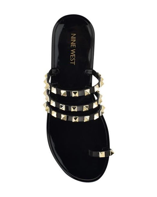 Nine West Black Centy Studded Toe Loop Sandal