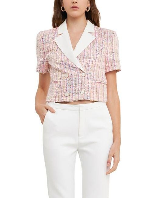 Endless Rose White Sequin Crop Tweed Jacket
