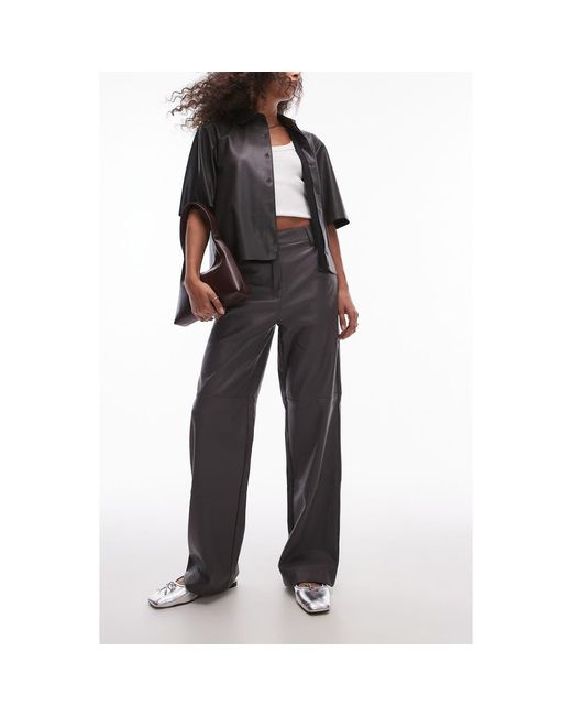 TOPSHOP Black Straight Leg Faux Leather Pants