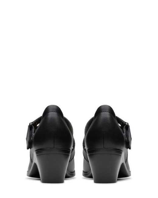Décolleté Donna Clarks Emily 2 Janna - Tacco A Blocco, Tomaia In Pelle Nera, Plantare Ultimate Comfort, Cinturino, Morbide Imbottiture