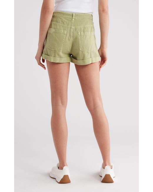 Blank NYC Green Cotton & Linen Cargo Shorts