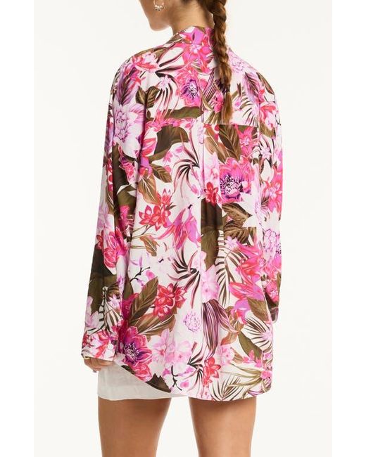 Sea Level Pink Isla Beach Oversize Cover-Up Shirt