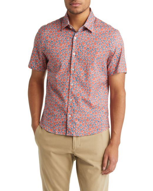 Stone Rose Red Heart Print Short Sleeve Button-up Shirt for men