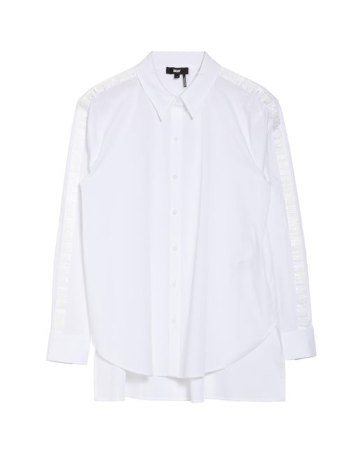 DKNY White Logo Trim High-low Button-up Shirt