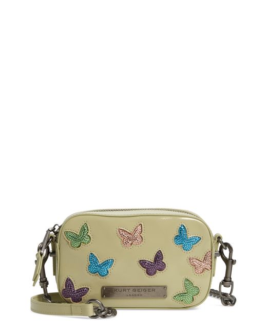 Kurt Geiger Green Crystal Butterfly Leather Crossbody Bag