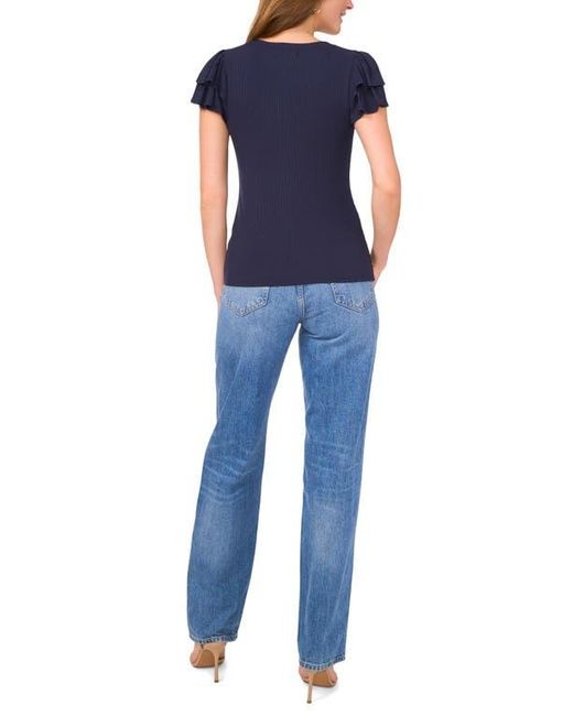 1.STATE Blue Flutter Sleeve Rib Top