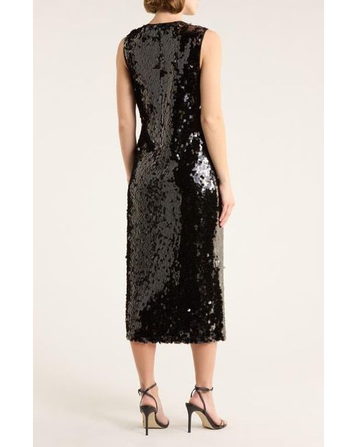 Wayf Black Sleeveless Sequin Midi Dress