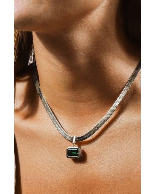 Sterling Forever White Calder Cubic Zirconia Pendant Herringbone Chain Necklace
