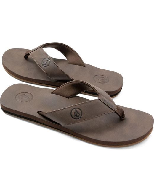Volcom Brown Vocation Leather Flip Flops for men