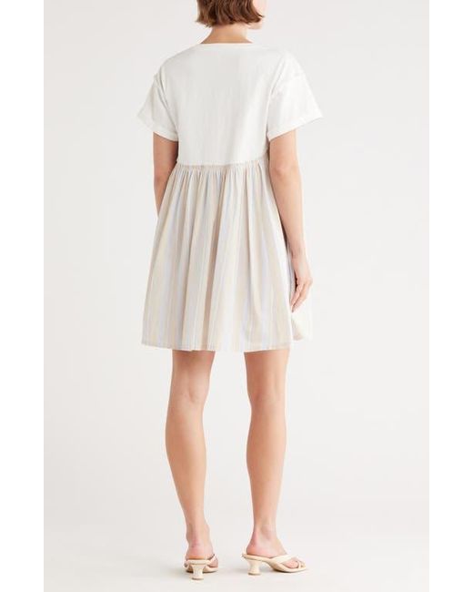 Wishlist Gray Stripe Twofer Mixed Media Cotton Babydoll Dress