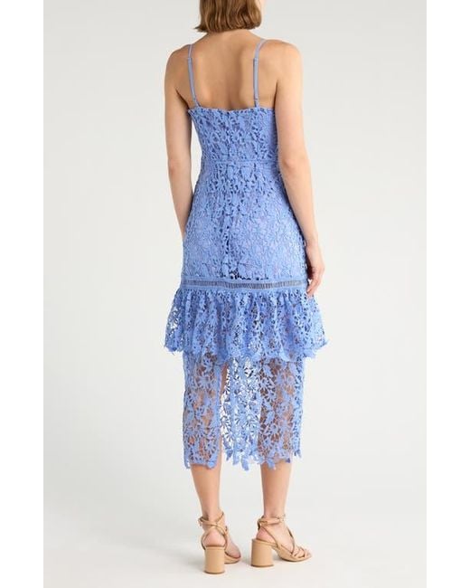 NSR Womens Blue Floral Lace Tiered Midi Dress | tasweeq.om Fashion Store