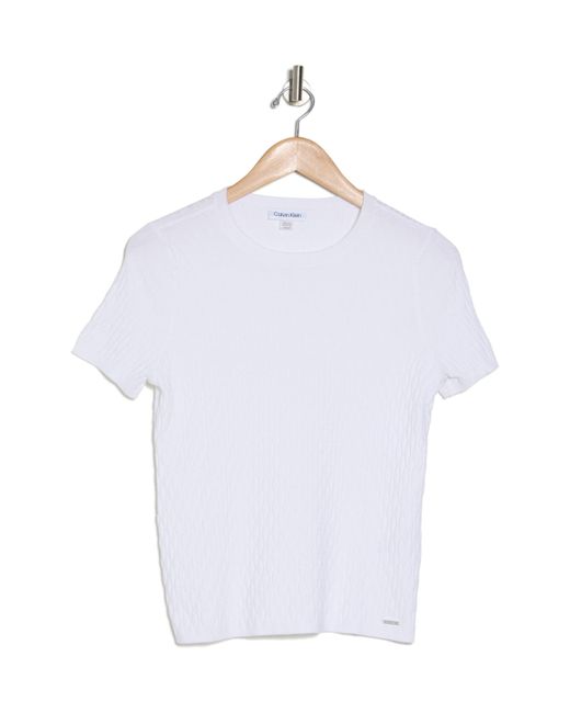 Calvin Klein White Textured Short Sleeve Sweater