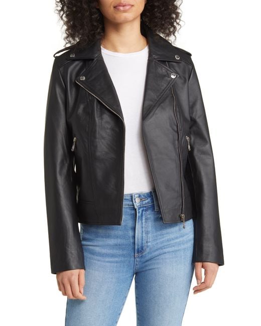 Sam Edelman Water Resistant Leather Moto Jacket in Black | Lyst