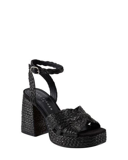 Marc Fisher Black Janie Raffia Ankle Strap Platform Sandal