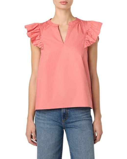 Joe's Jeans Red Split Neck Flutter Sleeve Top