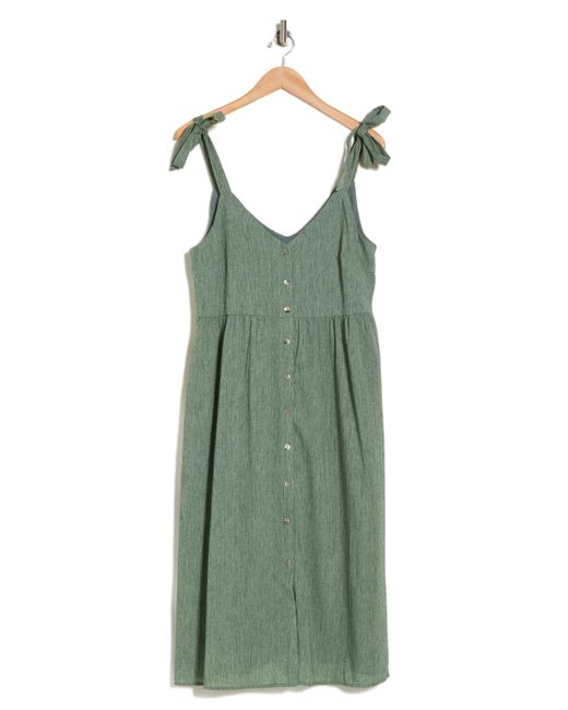 FRNCH Green Morina Tie Strap Button Front Linen & Cotton Sundress