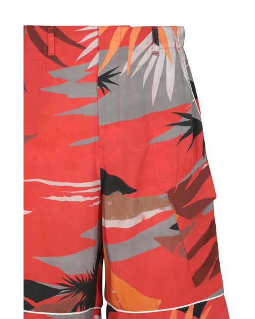 Palm Angels Red Tropical Print Shorts for men