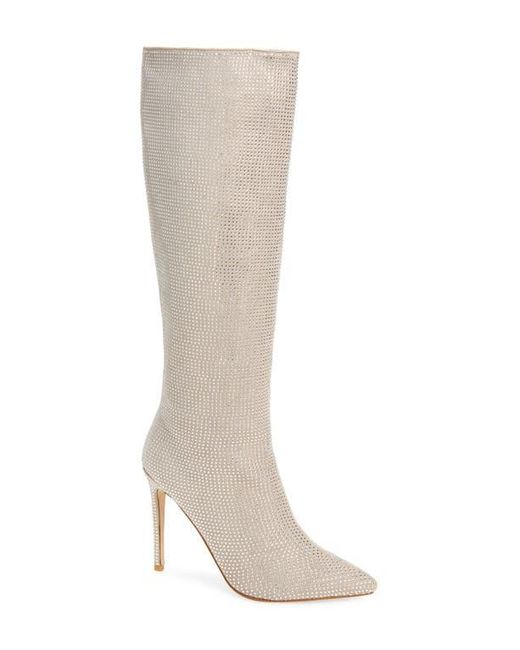 Billini Brown Rhinestone-Embellished Pointed-Toe Knee-High Boots