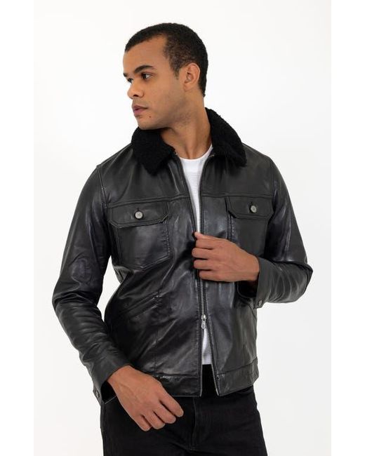 PINOPORTE Black Lambskin Leather Jacket for men