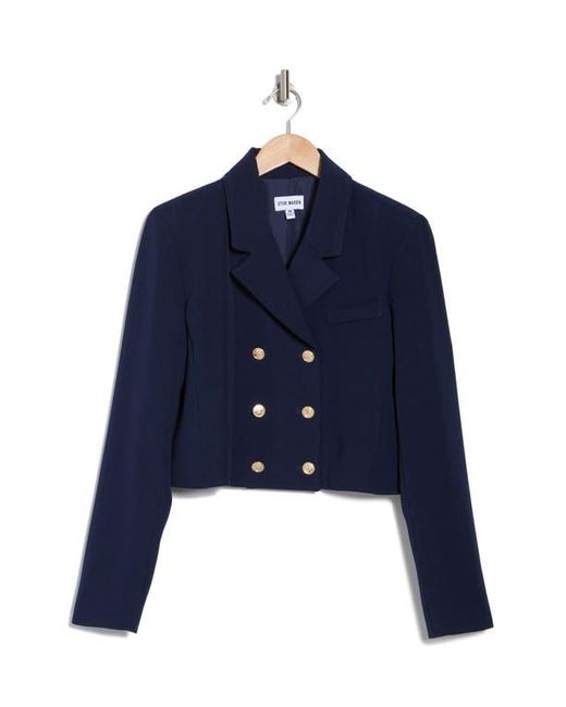 Steve Madden Blue Double Breasted Crop Blazer