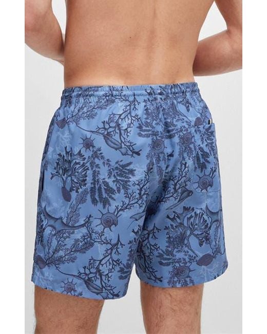 Boss Blue Reel Abstract Swim Trunks for men