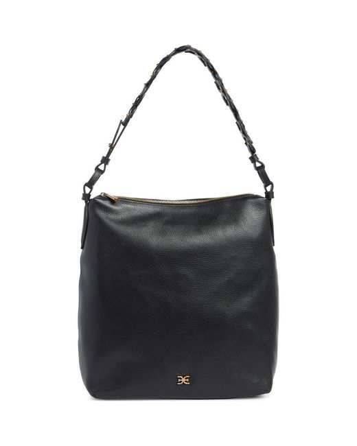 Sam Edelman Black Bay Chain Link Pebbled Leather Hobo Bag