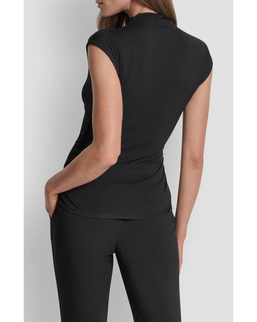 DKNY Black Mock Neck Ruched Top