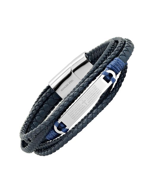 HMY Jewelry Blue Prayer Layered Braided Leather Bracelet for men