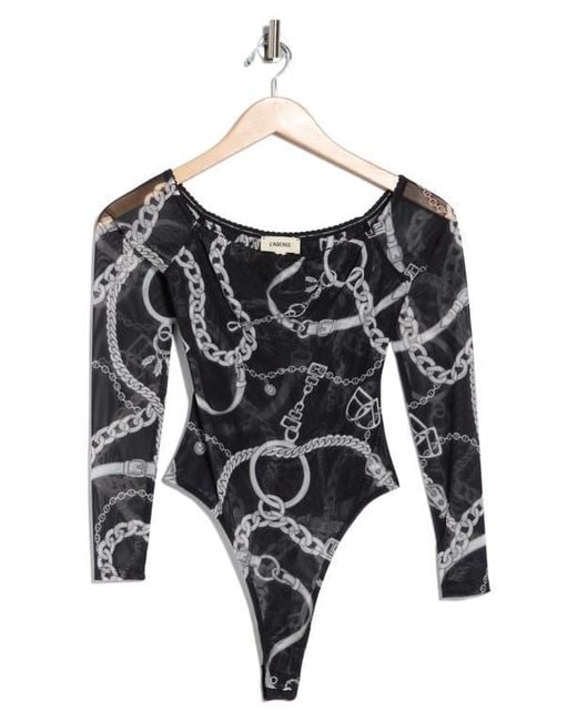 L'Agence Black Peonie Chain Off The Shoulder Mesh Bodysuit