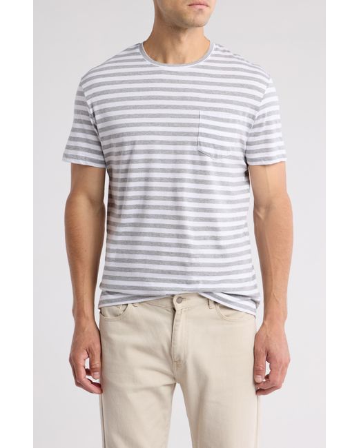 Slate & Stone White Stripe Cotton Pocket T-shirt for men