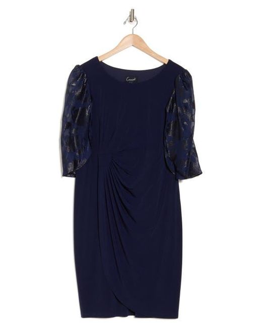 Connected Apparel Blue Flutter Sleeve Faux Wrap Dress