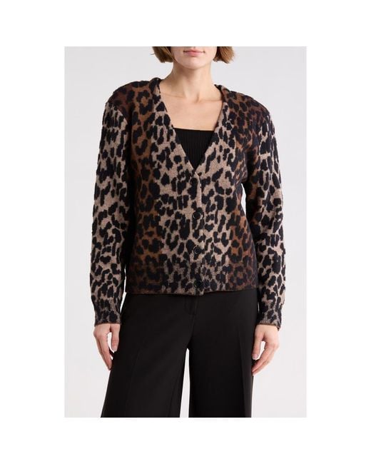DKNY Black V-Neck Leopard Cardigan