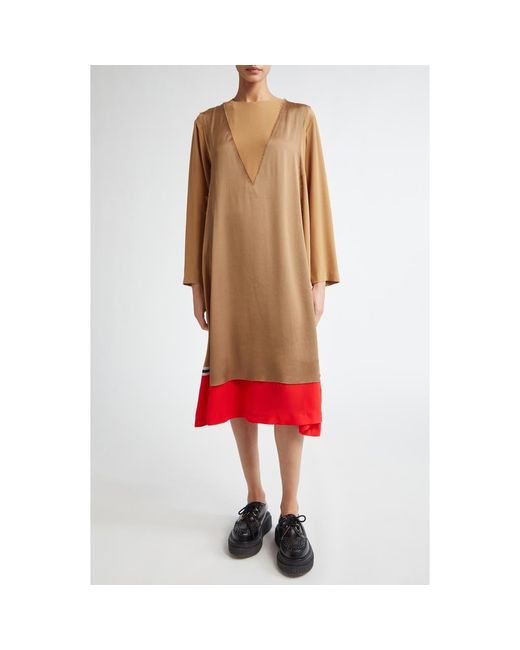Undercover Red Spliced Long Sleeve Midi Dress