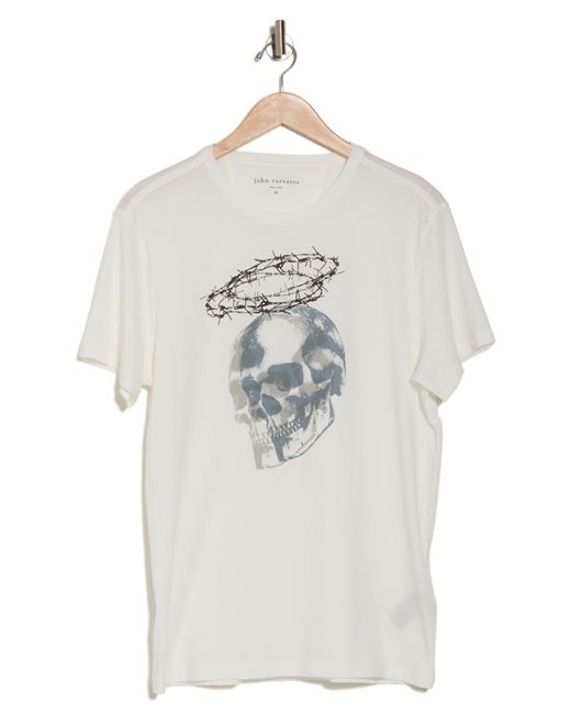 John Varvatos White Skull Thorns Cotton Graphic T-shirt for men