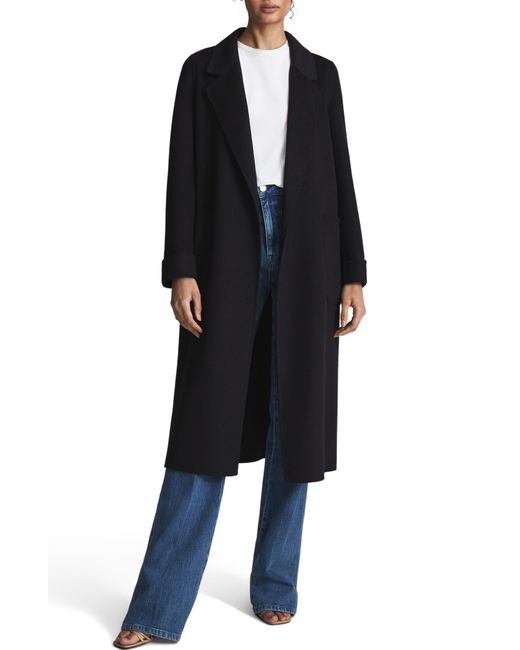 Reiss Black Elise Wool Blend Longline Coat