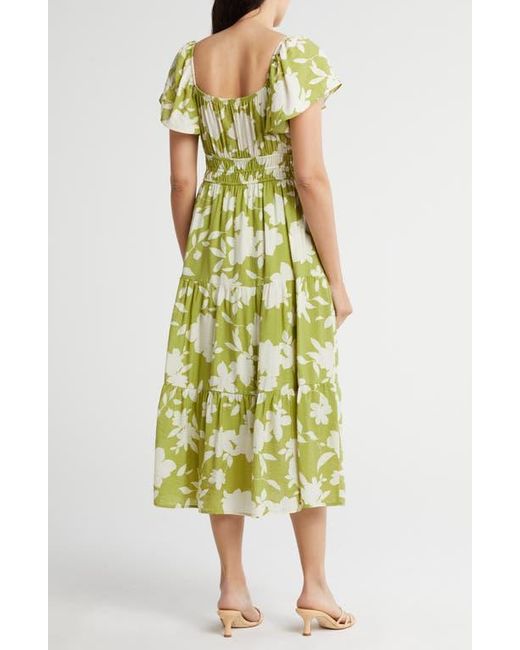 Blu Pepper Yellow Floral Tiered Midi Dress