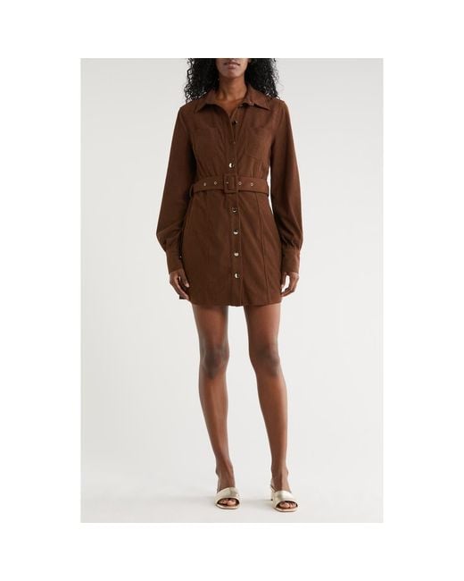 AREA STARS Brown Sosi Long Sleeve Shirtdress