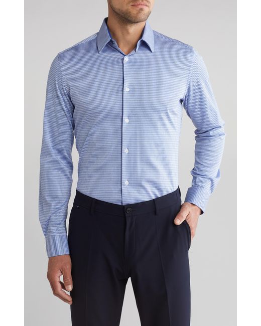 Duchamp Blue Tailored Fit Textured Check Dress Shirt for men