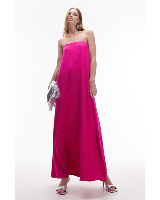 TOPSHOP Pink Strapless Maxi Dress