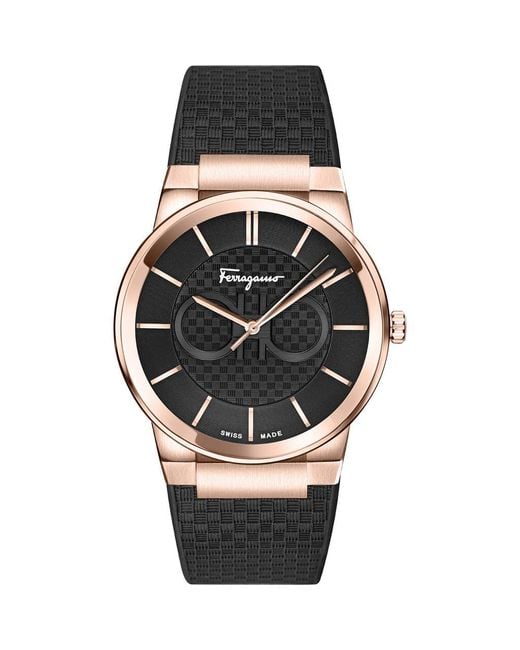 Ferragamo Black Polyurethane Strap Watch, 41Mm for men