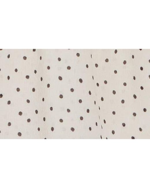 Max Studio White Dot Print Tie Keyhole Long Sleeve Top