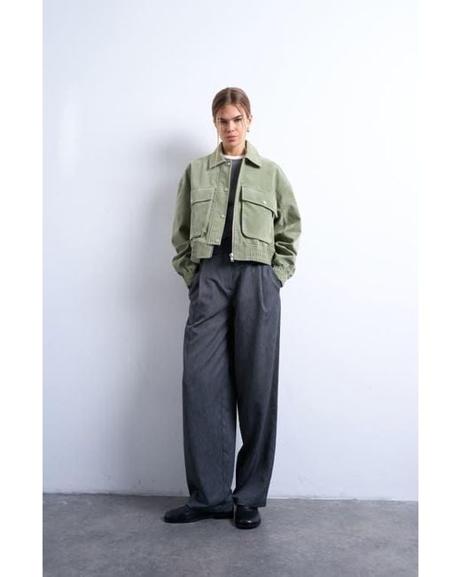 TOPSHOP Green Crop Bomber Jacket