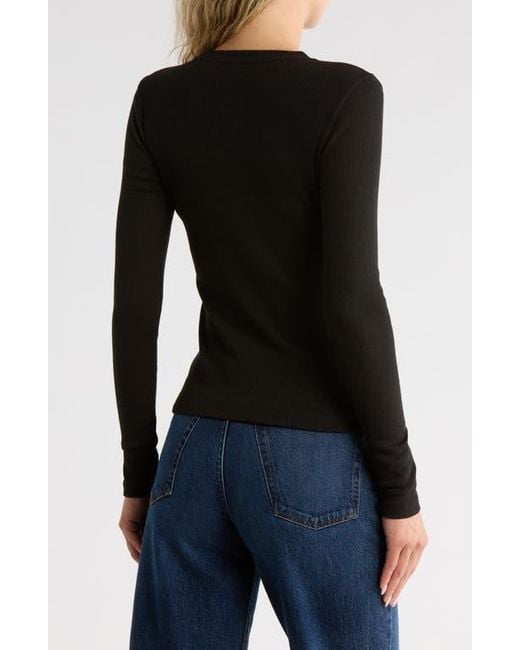 Theory Black Compact Rib Long Sleeve T-Shirt
