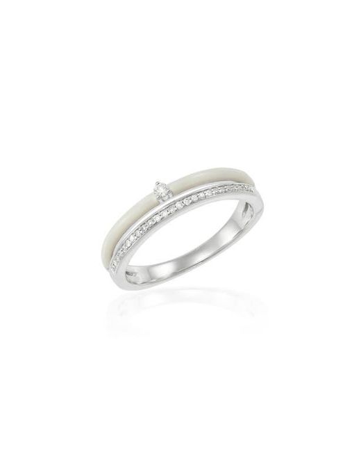 Frankie & Zoe White Diamond & Enamel Stacked Band Ring