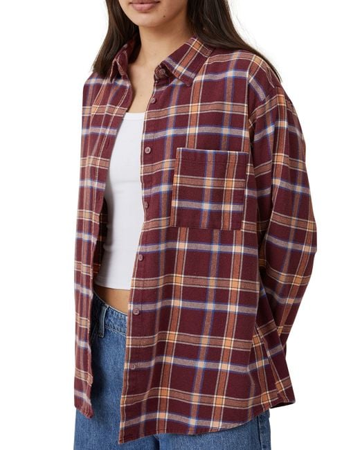 Cotton On Plaid Brushed Cotton Flannel Buttonup Shirt in Red Lyst