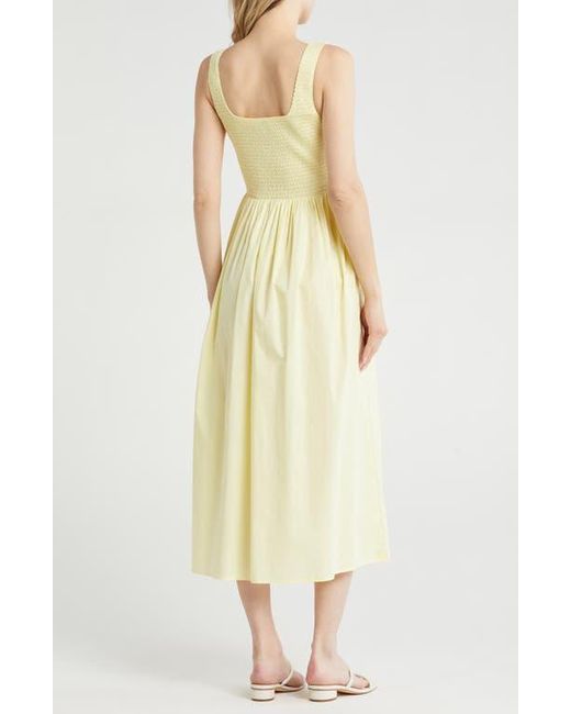 Wayf Yellow Smocked Fit & Flare Sundress